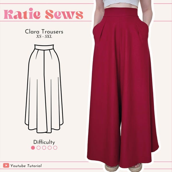 Wide Leg Trousers Sewing Pattern With Pockets (Digital PDF XS-5XL)
