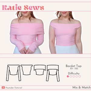 Women&#39;s Off Shoulder Top Sewing Pattern | Mix & Match | Digital PDF Sewing Pattern | XS - 5XL | Instant Download | Beginner Friendly