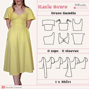 Fit And Flare Dress Bundle Sewing Pattern | 6 Tops | 6 Sleeves | Mix & Match | Digital PDF Sewing Pattern | XS - 5XL | Instant Download