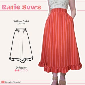 Women&#39;s Half Elastic Skirt Sewing Pattern | With Pockets | Digital PDF Sewing Pattern | XS - 5XL | Instant Download | Beginner Friendly