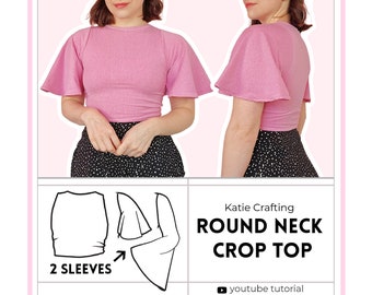 Round Neck Crop Top | 2 Sleeves Options | Mix & Match | Digital PDF Sewing Pattern | XS - 5XL | Instant Download | Beginner Friendly