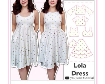 Fit & Flare Skater Dress With Pockets | 2 Necklines | 3 Skirt Lengths | 2 Sleeves | Digital PDF Sewing Pattern | XS - 5XL | Instant Download