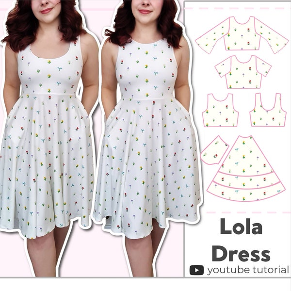 Fit & Flare Skater Dress With Pockets | 2 Necklines | 3 Skirt Lengths | 2 Sleeves | Digital PDF Sewing Pattern | XS - 5XL | Instant Download