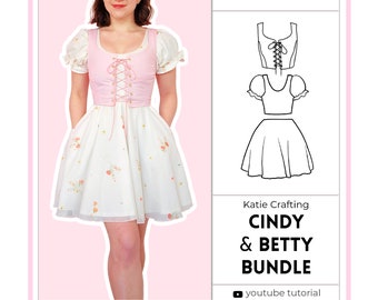 Puff Sleeve Skater Dress With Reversible Bodice Bundle | Digital PDF Sewing Pattern | XS - 5XL | Instant Download | Beginner Friendly