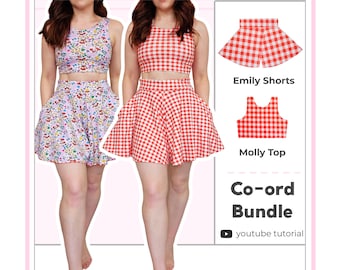 A-line Shorts & Crop Top Reversible Co-ord | Sewing Bundle | Digital PDF Sewing Pattern | XS - 5XL | Instant Download