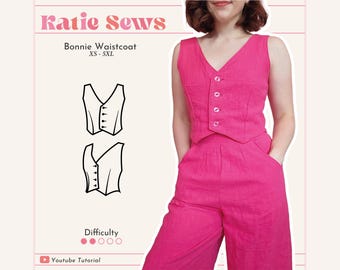 Patrón de costura de chaleco reversible para mujer (PDF digital, tallas XS-5XL)