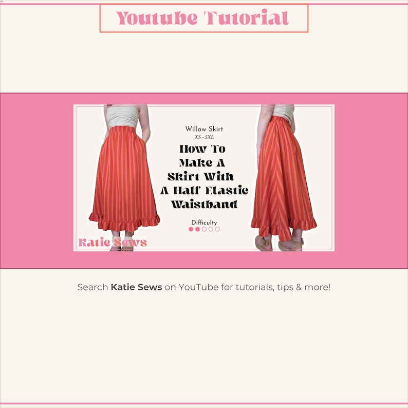 A-Line Skirt Sewing Pattern: Half Elastic Waist, With Pockets (Digital PDF XS-5XL) image 6