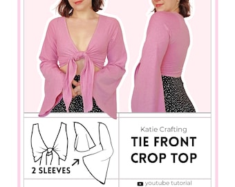 Tie Front Crop Top | 2 Sleeves Options | Mix & Match | Digital PDF Sewing Pattern | XS - 5XL | Instant Download | Beginner Friendly