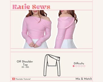 Off Shoulder Crop Top Sewing Pattern: Long Sleeves (Digital PDF XS-5XL)