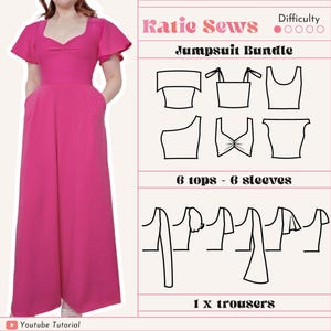 Jumpsuit Bundle Sewing Pattern | 6 Tops | 6 Sleeves | Mix & Match | Digital PDF Sewing Pattern | XS - 5XL | Instant Download