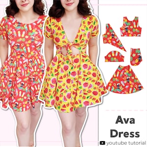 Women&#39;s Reversible Tie Front Skater Dress With Pockets | Short Sleeve Dress | Digital PDF Sewing Pattern | XS - 5XL | Instant Download