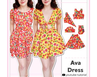 Women's Reversible Tie Front Skater Dress With Pockets | Short Sleeve Dress | Digital PDF Sewing Pattern | XS - 5XL | Instant Download