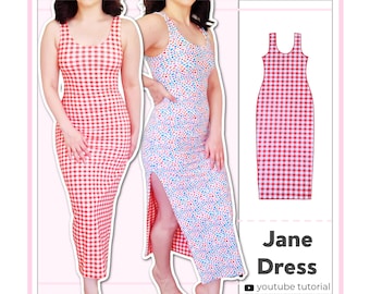 Maxi-bodyconjurk met split voor dames | Digitaal pdf-naaipatroon | XS - 5XL | Direct downloaden