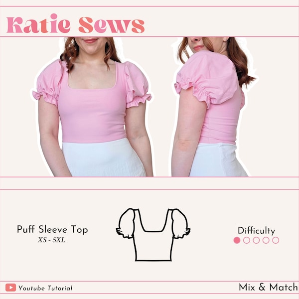 Crop top à manches bouffantes | Mélanger et assortir | Patron de couture numérique PDF | TP - 5TG | Téléchargement instantané | Adapté aux débutants