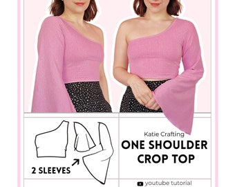 Reversible One Shoulder Crop Top | 2 Sleeves Options | Digital PDF Sewing Pattern | XS - 5XL | Instant Download | Beginner Friendly