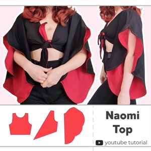 Tie Front Crop Top With Waterfall Sleeves | Digital PDF Sewing Pattern | XS - 5XL | Instant Download