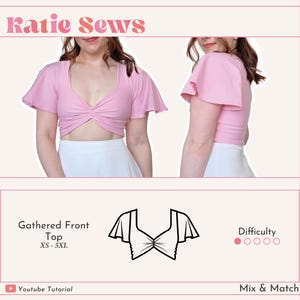 Gathered Front Crop Top With Sleeves | Mix & Match | Digital PDF Sewing Pattern | XS - 5XL | Instant Download | Beginner Friendly