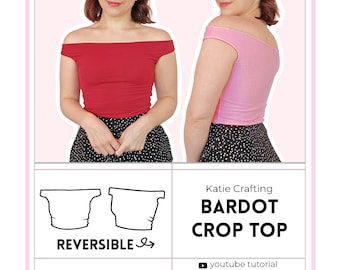 Reversible Bardot Crop Top | Mix & Match | Digital PDF Sewing Pattern | XS - 5XL | Instant Download | Beginner Friendly