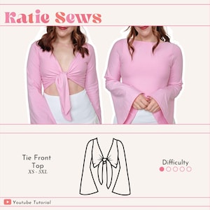 Wykrój na top z wiązaniem z przodu: rozkloszowany rękaw (cyfrowy PDF XS-5XL)