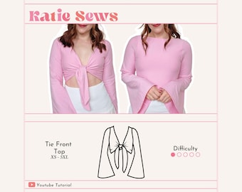 Tie Front Crop Top Sewing Pattern: Flared Sleeve (digital
