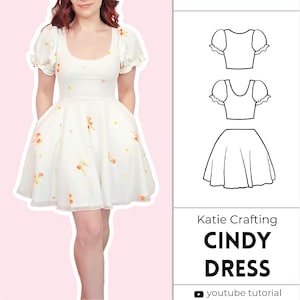 Puff Sleeve Skater Dress With Pockets | 2 Necklines | 3 Skirt Lengths | Digital PDF Sewing Pattern | XS - 5XL | Beginner Friendly