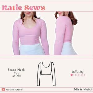 Scoop Neck Crop Top Sewing Pattern With Sleeves (Digital PDF XS-5XL)