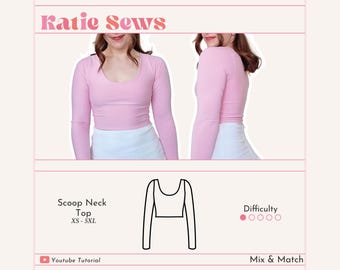 Scoop Neck Crop Top Sewing Pattern With Sleeves (Digital PDF XS-5XL)