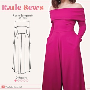Women&#39;s Off Shoulder Jumpsuit Sewing Pattern | With Pockets | Digital PDF Sewing Pattern | XS - 5XL | Instant Download | Beginner Friendly