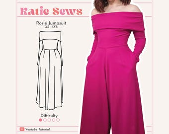 Off Shoulder Jumpsuit Sewing Pattern With Pockets (Digital PDF XS-5XL)