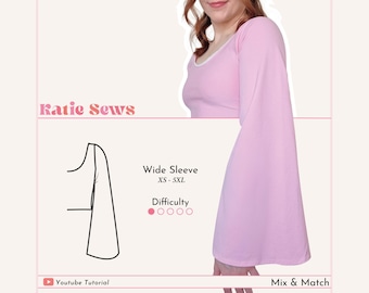 Schnittmuster weite Ärmel | Mix & Match | Ärmel hinzufügen | Digitales PDF Schnittmuster | XS - 5XL | Sofort Download
