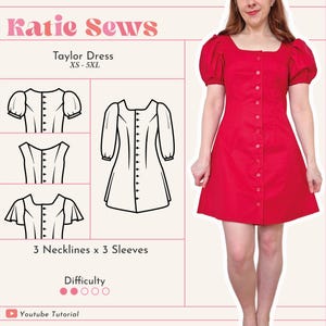 Button Front Dress Sewing Pattern (Digital PDF XS-5XL)