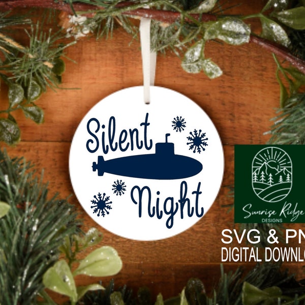 Silent Night Submarine with Snowflakes, SVG, PNG, Instant Digital Download, Submarine Christmas Cut File, Commercial License, For DIY Crafts