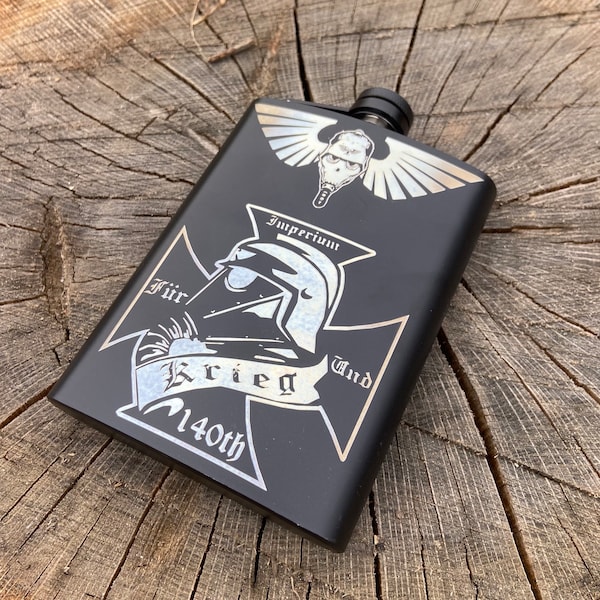 Death Korps Flask Stainless Steel, 8oz Funnel Included