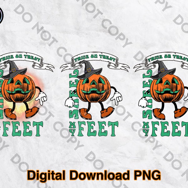 Trick or Treat Smell My Feet PNG, Retro Cartoon Pumpkin Distressed Fire Solid PNG Files, Happy Halloween, Spooky Vibes, Funny Fall