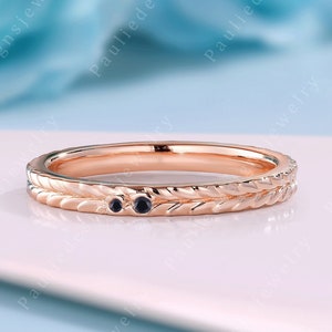 Vintage Black Onyx Wedding Band Rose Gold Minimalist Black Gemstone Ring Art Deco Black Onxy Stackable Ring Promise Ring Anniversary Gift
