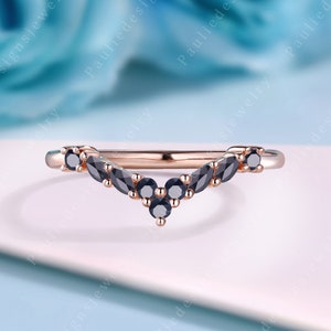 Unique Black Onyx Wedding Ring Rose Gold Engagement Ring Art Deco Black Onyx Stackable Ring Black Gemstone Ring Silver Ring Annviersary Gift
