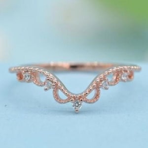 Antiker Moissanite gebogene Eheringe, Roségold-Frauenring, Vintage Art-Deco-Stern-Brautring, kundenspezifischer Jahrestagsring