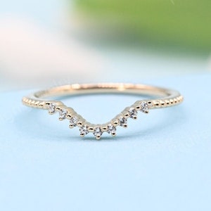 Minimalist Curved Wedding Diamond Band Round Moissanite Pavé Bridal Ring Eternity Matching Ring Engagement Ring Eternity Gifts Gifts For Her