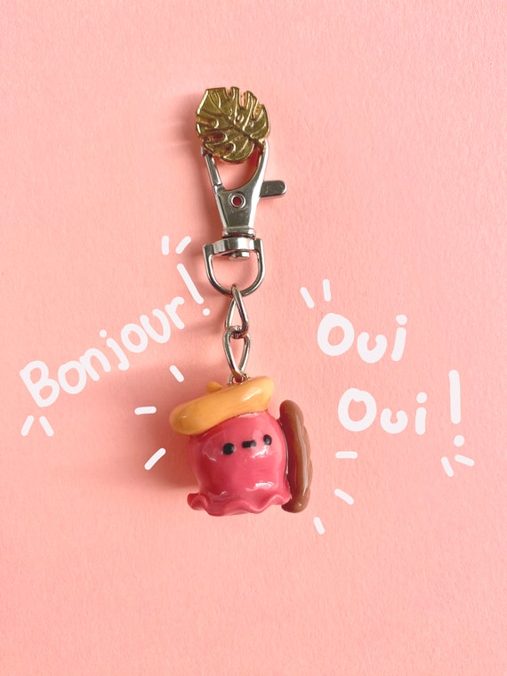 Beret and Baguette Octopus Keychain || Handmade Polymer Clay Figurine