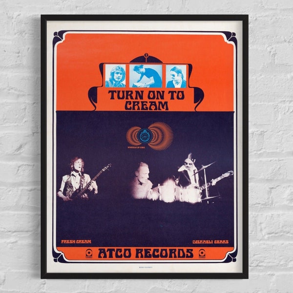 CREAM Eric Clapton "Turn On To Cream" 1968 Atco Records Promo Poster