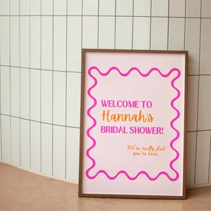 Colorful Bridal Shower Sign | Wavy Bridal Shower Sign | Bridal Shower Sign Template | Orange and Pink | Retro | Printable Sign