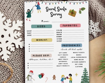 Secret Santa Questionnaire | Christmas Gift Exchange List (Digital Download)