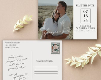 Black and White Save the Date Postcard Template | Photo, Modern Wedding (PDF)