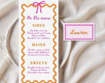 Wavy Wedding Menu & Placecard Template | Pink Bridal Shower (Digital Download)