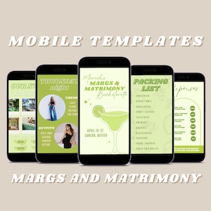 Bachelorette Itinerary Template | Margs and Matrimony Bachelorette | Canva Bachelorette Template Download | Green Bachelorette Theme Ideas