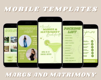 Margs & Matrimony Bachelorette Itinerary | Green Theme, Canva Template (Digital Download)