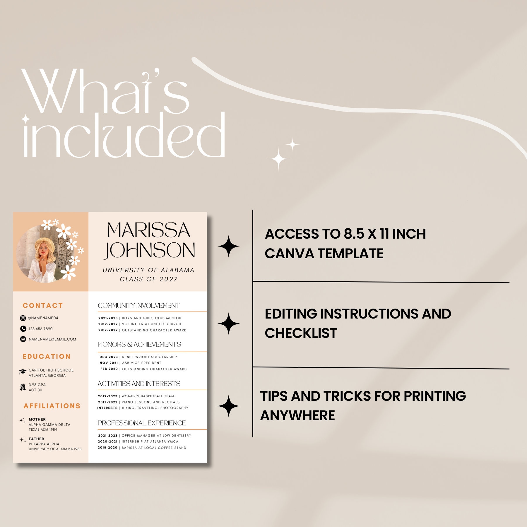 Sorority Resume Template Cute - Il Fullxfull.5302610073 Oin6 