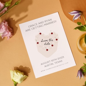 Retro Save the Date | Canva Template | Vintage Heart Wedding Cake | Unique Save the Date Ideas