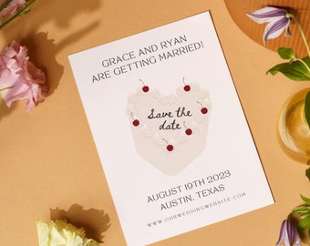 Retro Heart Cake Save the Date Template | Vintage Wedding (Canva)