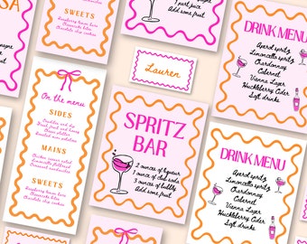 Wavy Wedding Menu Template Bundle | Hand-Drawn Drink Sign (Digital Download)